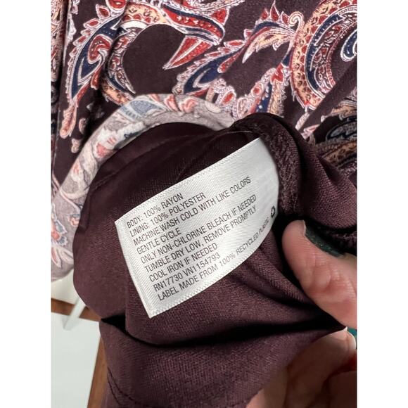 Knox Rose Dress 2XL Womens Mini Brown Long Sleeve Key Hole Back Paisley Print - Picture 6 of 9